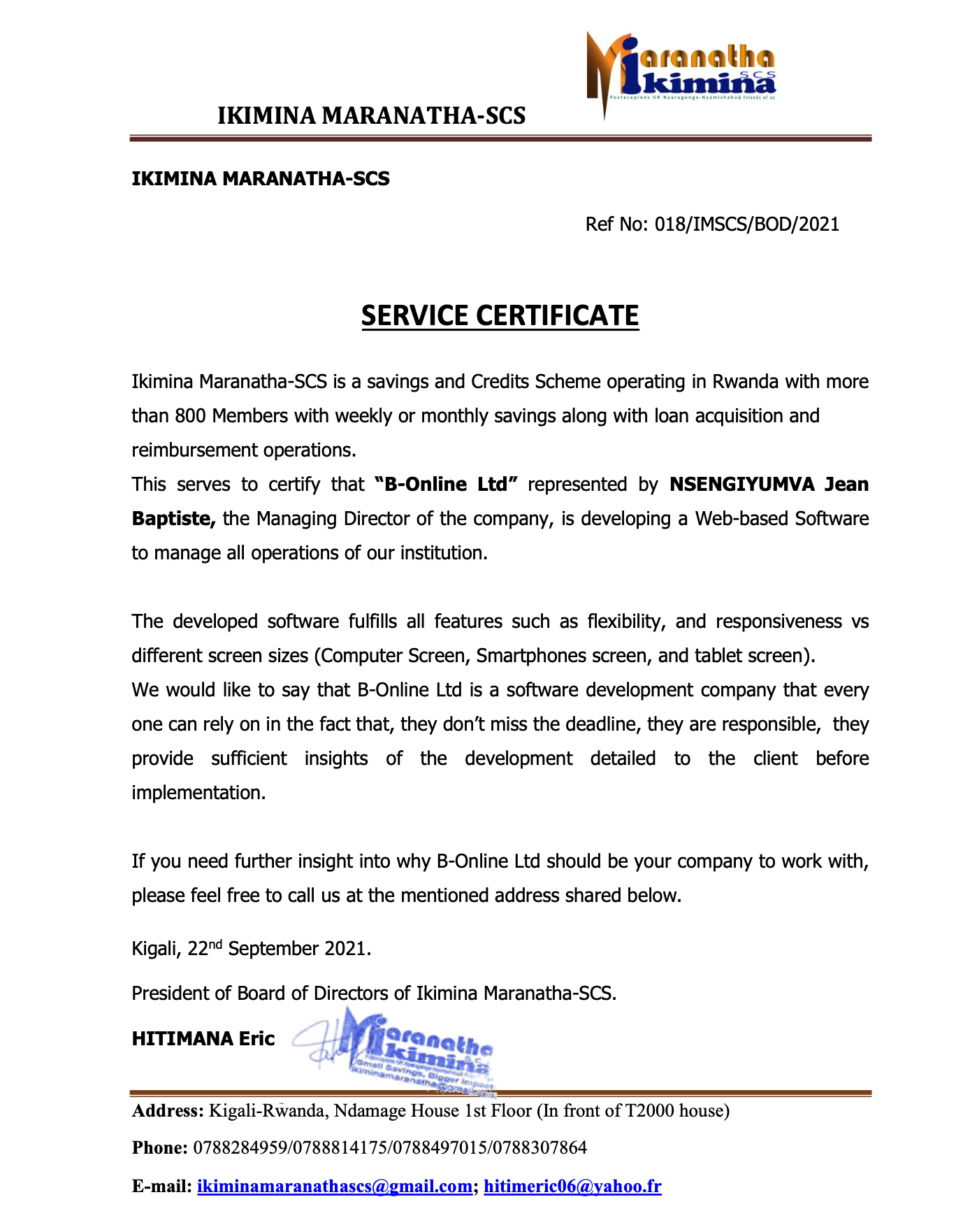 Ikimina Maranatha-SCS certificate/thumb