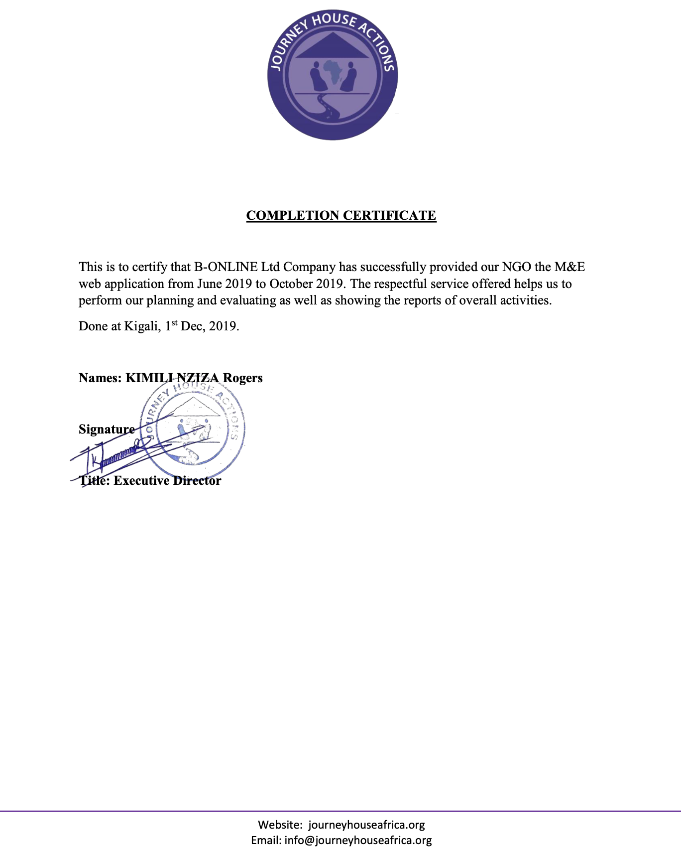 Journey House Actions certificate/thumb