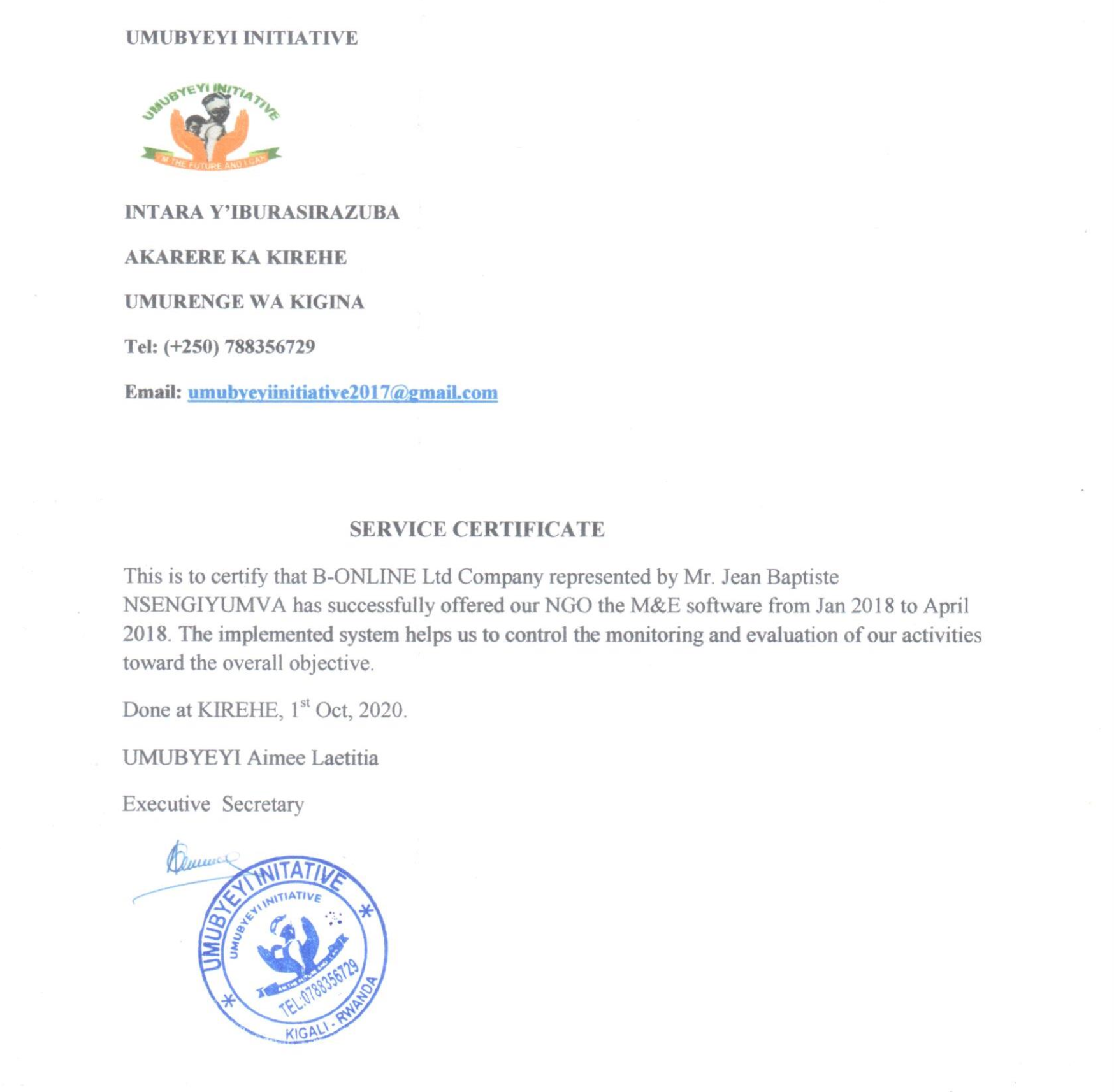 Umubyeyi Initiative certificate/thumb